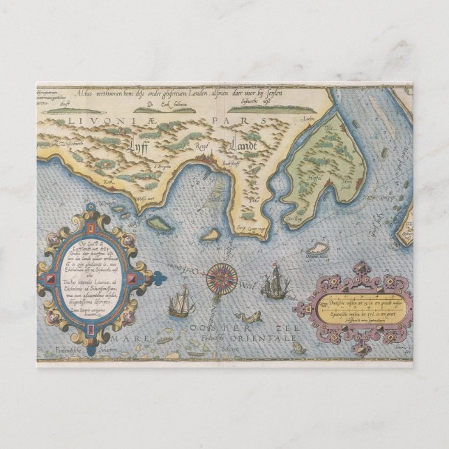 Postal Mapa comercial holandés del Mar Báltico (Anverso)