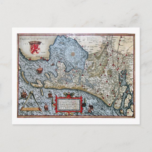 Postal Mapa costero vintage de Holanda (Anverso)