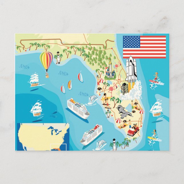 Postal Mapa Cute Kids Florida (Anverso)