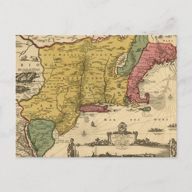 Postal Mapa de 1685 - Nueva Bélgica, El Nuevo Mundo, Nuev (Anverso)