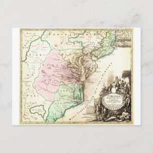 Postal Mapa de 1715 de Carolina Virginia Maryland y