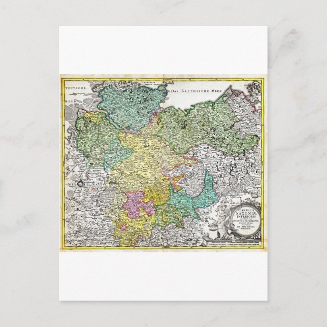 Postal Mapa de 1730 del bajo Sajón Berlín Lubeck H (Anverso)