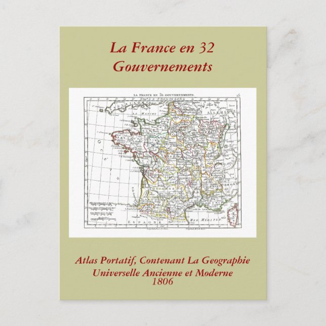 Postal Mapa de 1806 - La France en 32 gobiernos (Anverso)