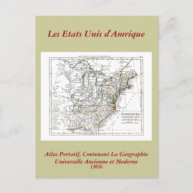 Postal Mapa de 1806 - Les Etats Unis d'Amrique (Anverso)