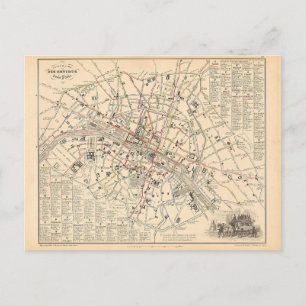 Postal Mapa de 1858: Itinerario de los Ómnibus en París F