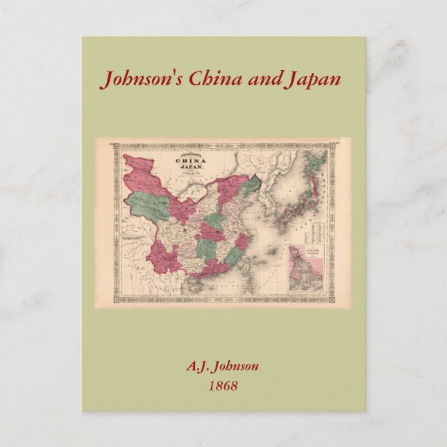 Postal Mapa de 1868 - China y Japón de Johnson (Anverso)
