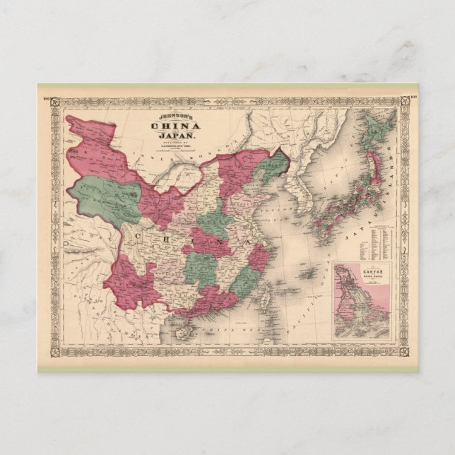 Postal Mapa de 1868 - China y Japón de Johnson (Anverso)