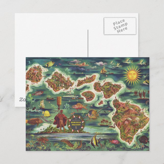 Postal Mapa de 1950 de la pintura al óleo de Hawaii Josep (Anverso / Reverso)