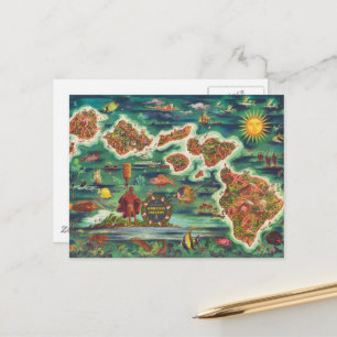 Postal Mapa de 1950 de la pintura al óleo de Hawaii Josep