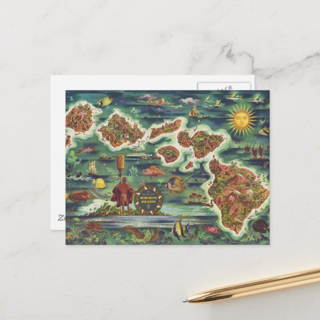 Postal Mapa de 1950 de la pintura al óleo de Hawaii Josep (Anverso/Reverso In Situ)