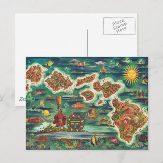Postal Mapa de 1950 de la pintura al óleo de Hawaii Josep