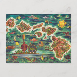 Postal Mapa de 1950 de la pintura al óleo de Hawaii Josep