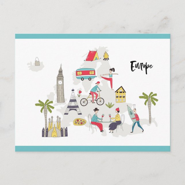 Postal Mapa de actividades de Europa (Anverso)