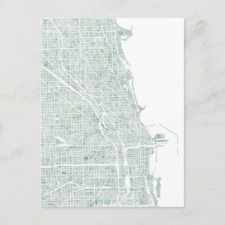 Postal Mapa de acuarela de Chicago verde azulado