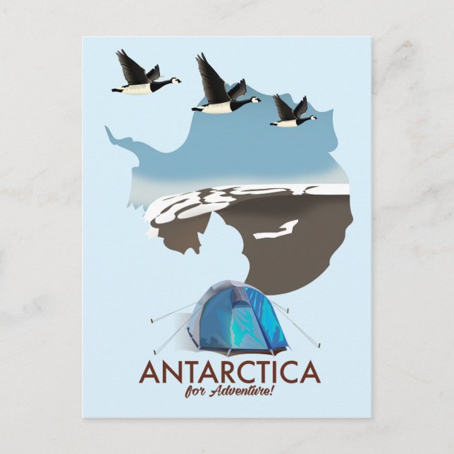 Postal Mapa de afiches de Antártida For Adventure Travel. (Anverso)