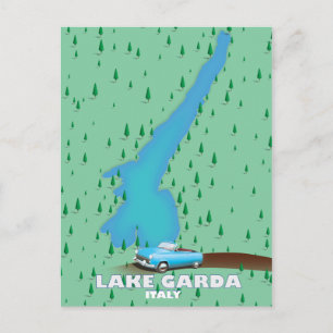 Postal Mapa de afiches de viajes en el lago de Garda Ital