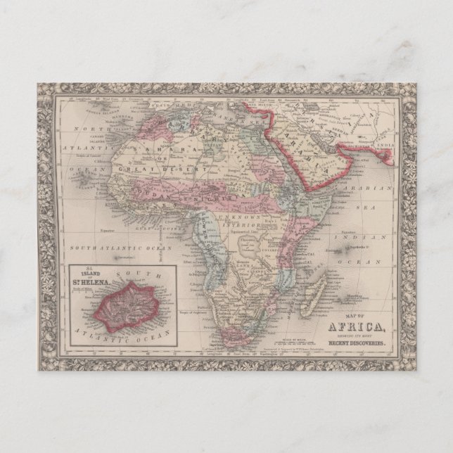 Postal Mapa de África con Santa Elena (Anverso)