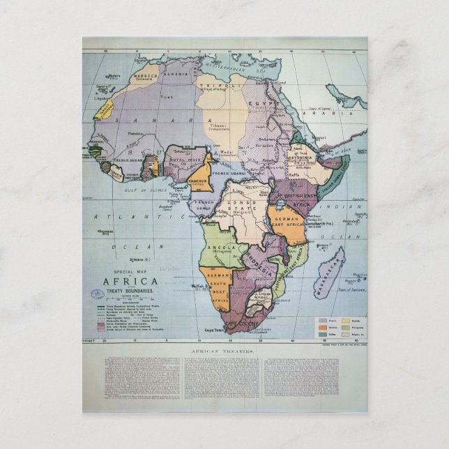 Postal Mapa de África que muestra las fronteras del Trata (Anverso)