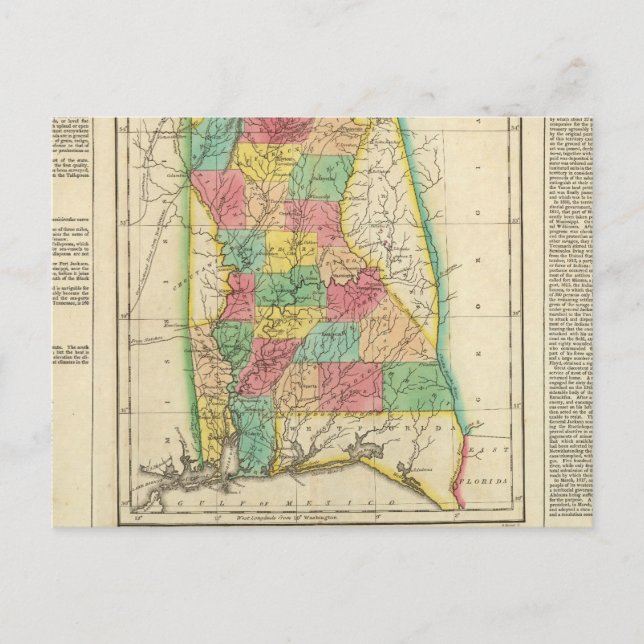 Postal Mapa De Alabama (Anverso)