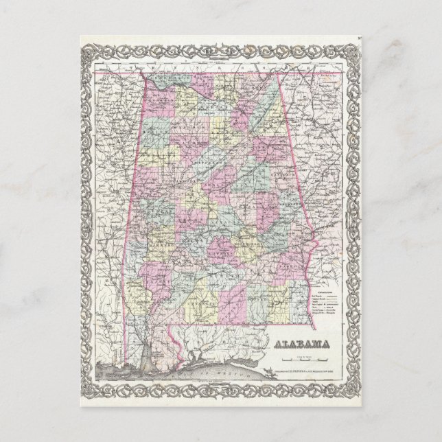 Postal Mapa de Alabama (Anverso)