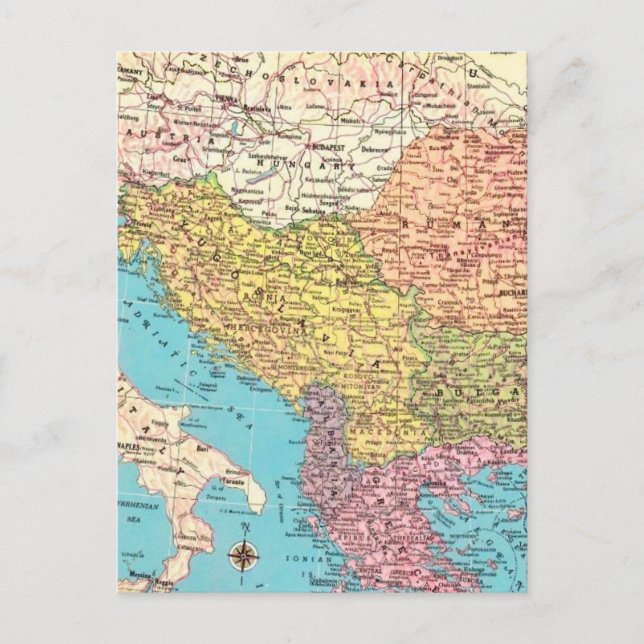 Postal Mapa de Albania, Grecia, Italia (Anverso)