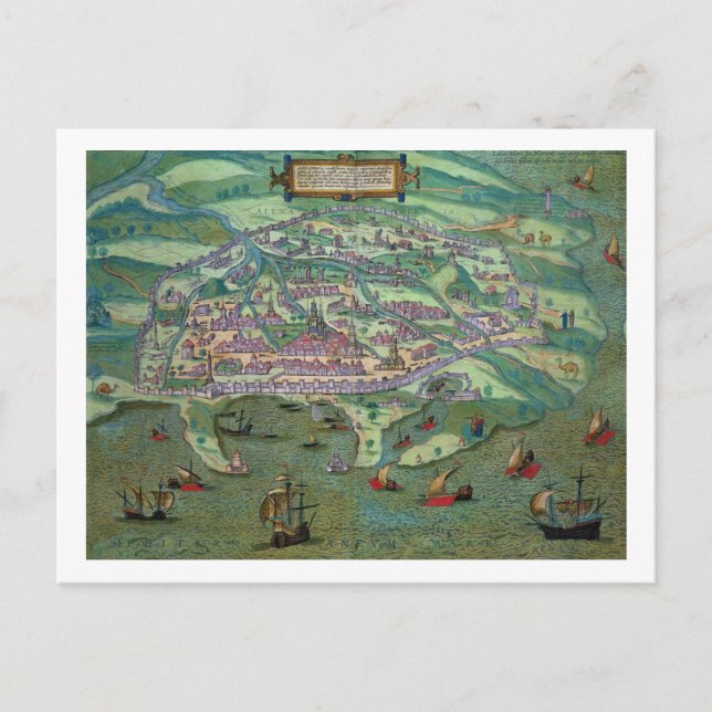 Postal Mapa de Alejandría, de 'Civitates Orbis Terrarum' (Anverso)
