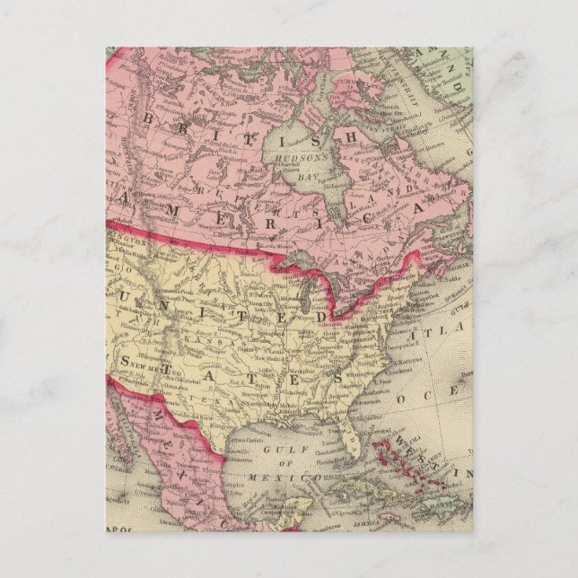Postal Mapa De América Del Norte (Anverso)