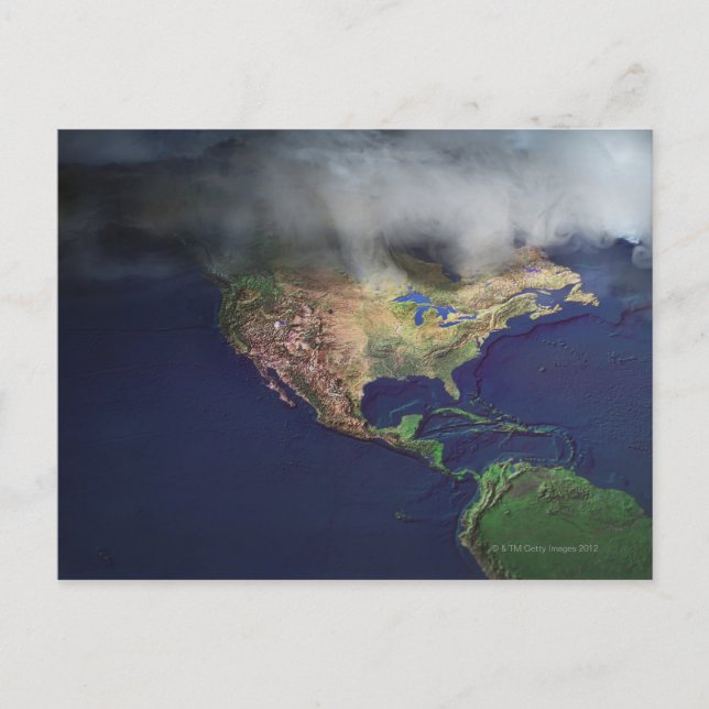 Postal Mapa de América del Norte con niebla (Anverso)