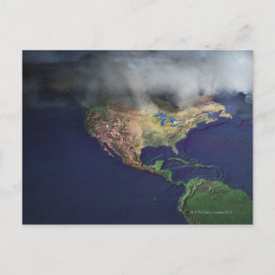 Postal Mapa de América del Norte con niebla