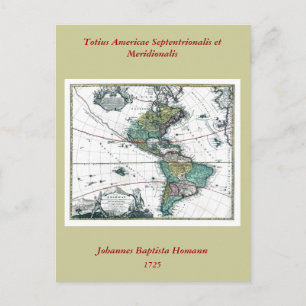 Postal Mapa de América del Sur y del Norte de 1725