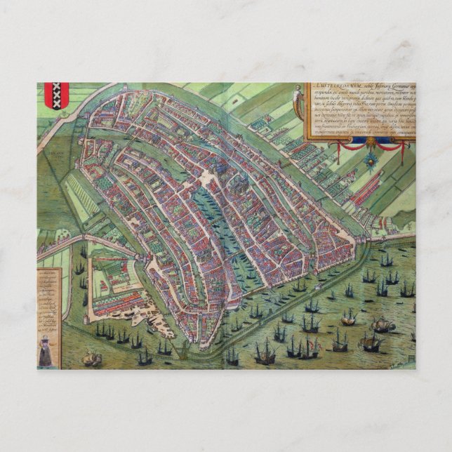 Postal Mapa de Amsterdam, de 'Civitates Orbis Terrarum' (Anverso)