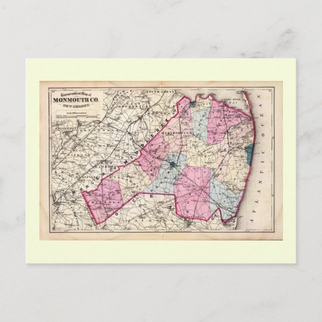 Postal Mapa de Antigüedades, Condado de Monmouth, NJ 1872 (Anverso)