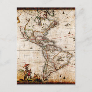 Postal Mapa de Antigüedades de América del Norte y del Su