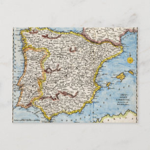 Postal Mapa de Antigüedades de España y Portugal en los a