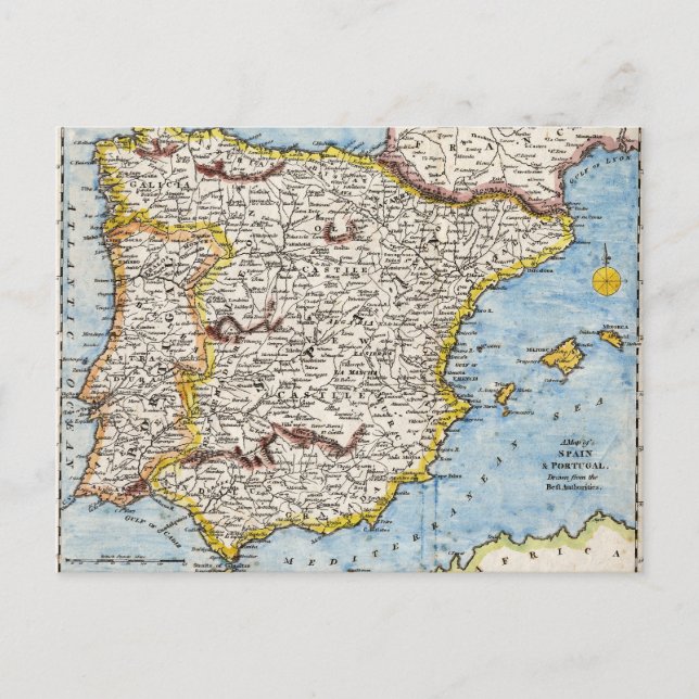 Postal Mapa de Antigüedades de España y Portugal en los a (Anverso)