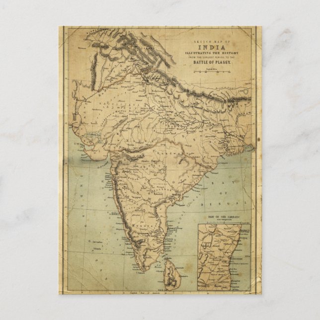 Postal Mapa de antigüedades de la India en el siglo XIX (Anverso)