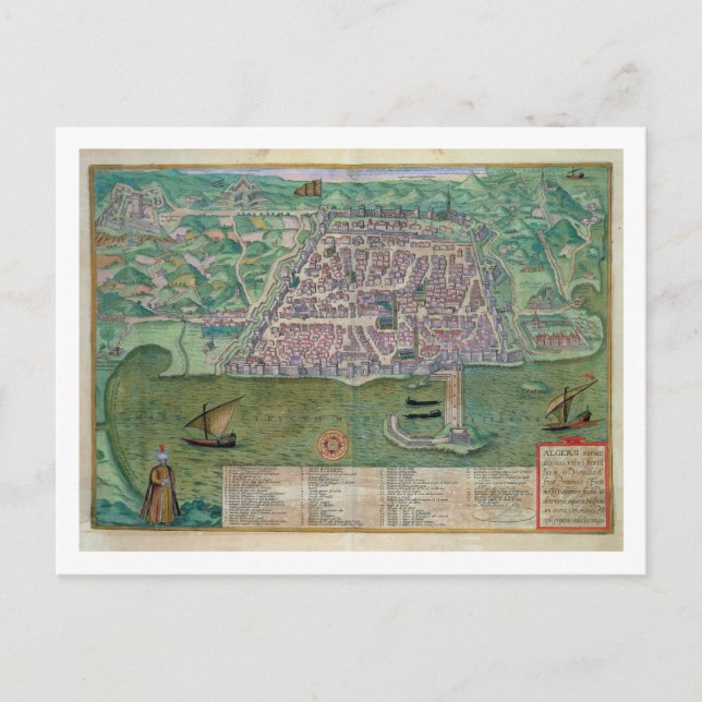 Postal Mapa de Argel, de 'Civitates Orbis Terrarum' por (Anverso)