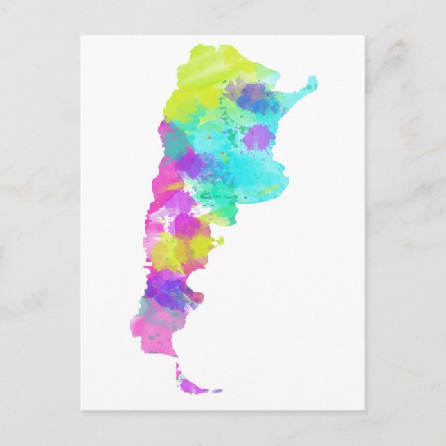 Postal Mapa de Argentina con Acuarela Caprichosa (Anverso)