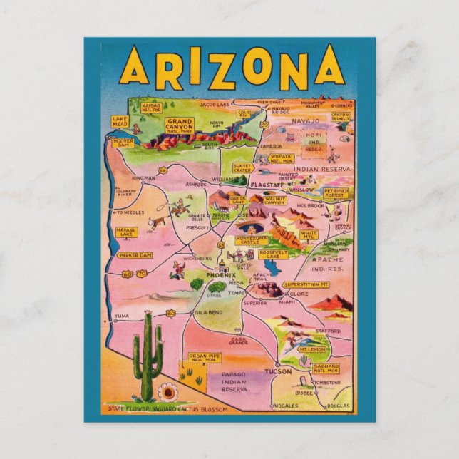 Postal Mapa de Arizona (Anverso)