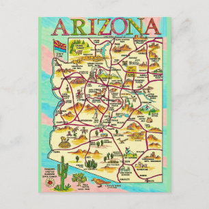 Postal Mapa de Arizona Ilustrado Colorido