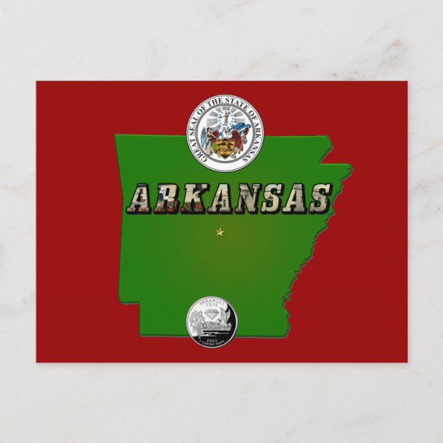 Postal Mapa de Arkansas, Sello y Barrio Faux Estatal (Anverso)