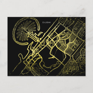 Postal Mapa de arte de Dubai Gold Style  