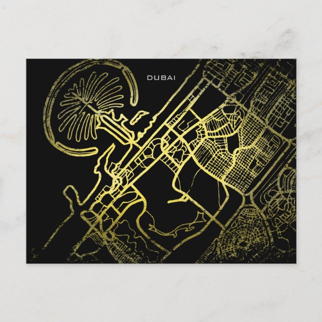 Postal Mapa de arte de Dubai Gold Style (Anverso)