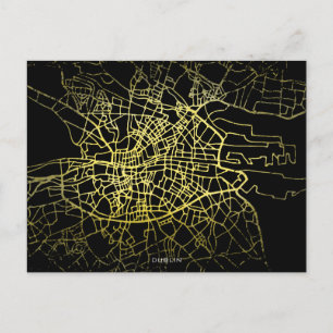 Postal Mapa de arte de Dublin Gold Style