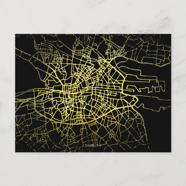 Postal Mapa de arte de Dublin Gold Style (Anverso)