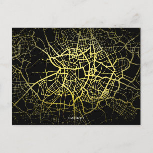 Postal Mapa de Arte de Estilo Dorado de Madrid