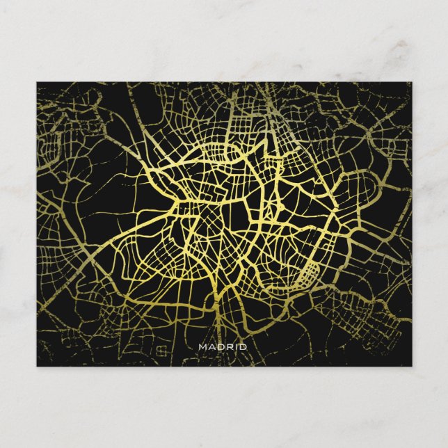 Postal Mapa de Arte de Estilo Dorado de Madrid (Anverso)