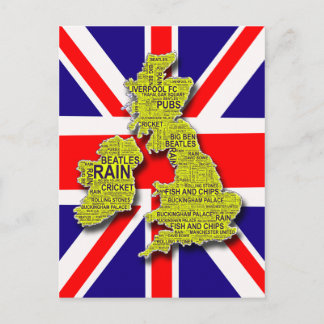 Postal Mapa de arte de las Islas Británicas contra Union