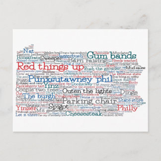 Postal Mapa de arte de palabras de jerga de Pennsylvania 
