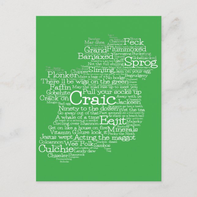 Postal Mapa de arte de palabras de jerga irlandesa (Anverso)